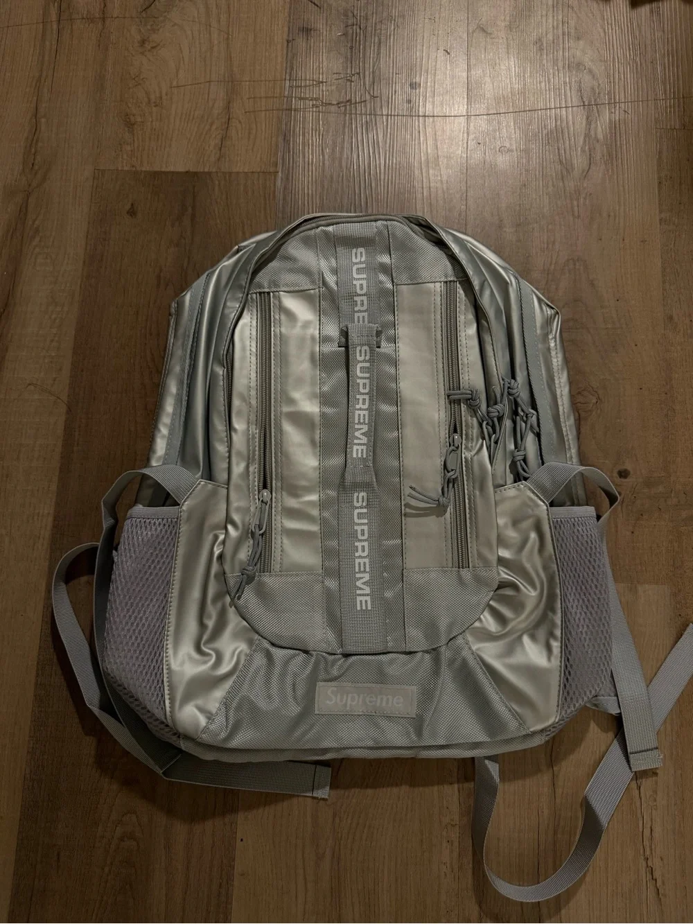 Supreme Silver Reflective Backpack with Logo Straps